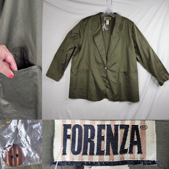 NEW Forenza VINTAGE 22W olive green twill like blazer jacket w pockets 3X 22 NWT - Picture 1 of 10